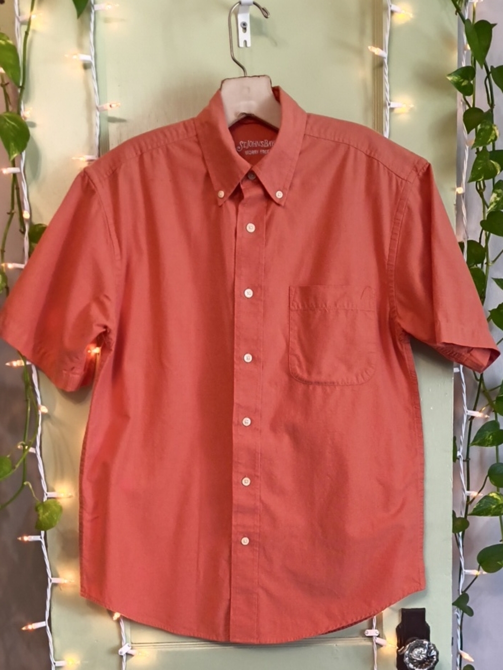 Men's St. John's Bay Worry Free Orange Short Sleeve Cotton Button Up S
